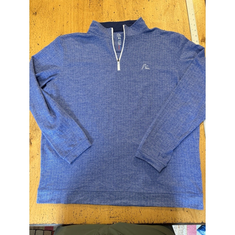 Rhoback Shirt Mens Xl Blue Herringbone Performance Quarter Zip Pullover Golf